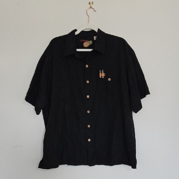Caribbean Other - Men Carribean Black Short-Sleeve Button-Up Shirt Size XL